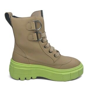 SOREL Caribou X Boots Women 5.5 Leather Tan Green Waterproof Platform Lace Up